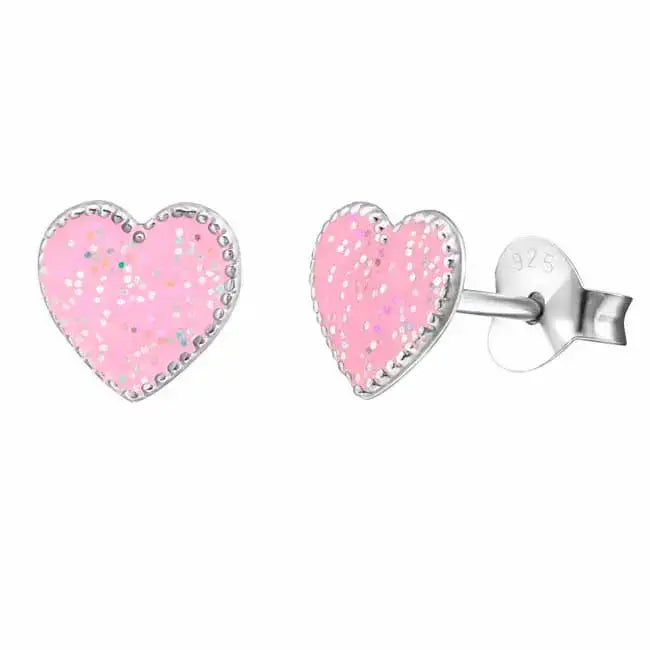 Hopeakorvakorut pinkki glittersydän - hopeakorvakorut
