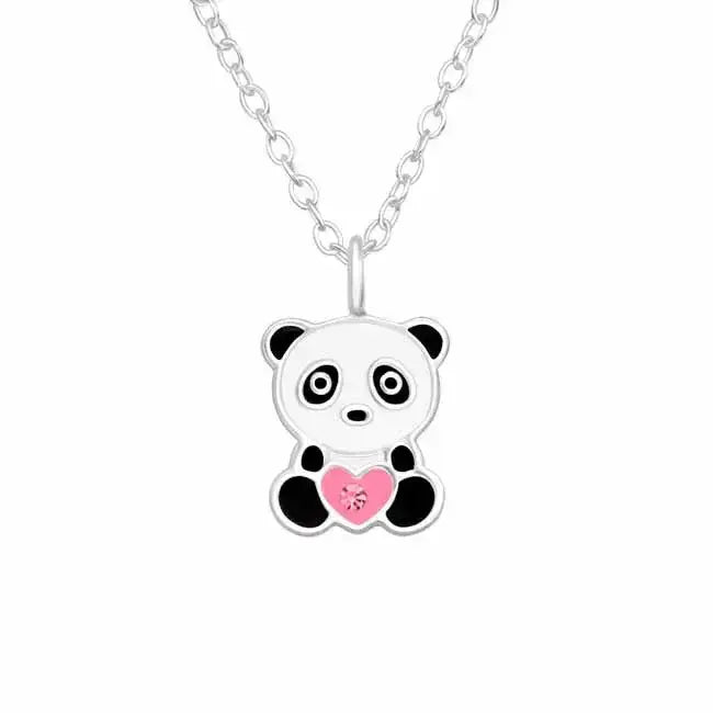 Lasten hopeariipus panda ja sydän - hopeakaulakoru