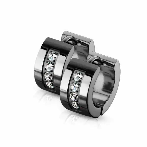 Teräskorvarenkaat zirkoniakivillä musta 7 x 13 mm - teräskorvakorut
