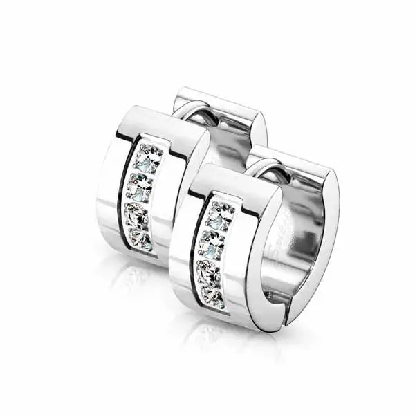 Teräskorvarenkaat zirkoniakivillä teräs 7 x 13 mm - teräskorvakorut