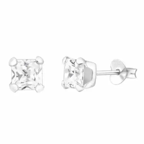 Hopeakorvakorut kirkas neliö zirkonia 5 mm - hopeakorvakorut