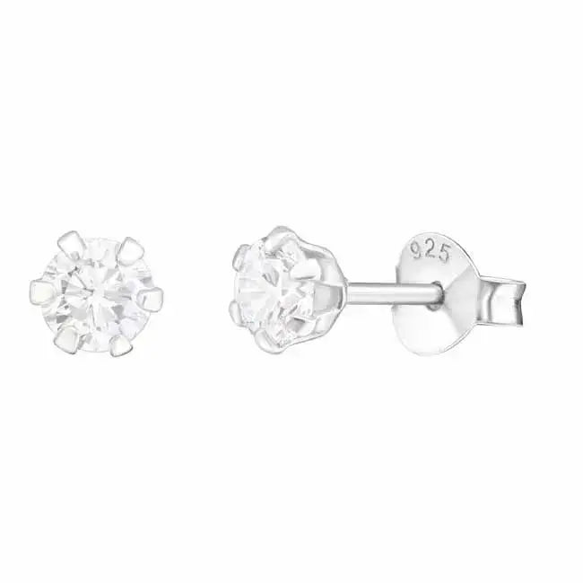 Hopeakorvakorut pyöreä zirkoni 4 mm - hopeakorvakorut