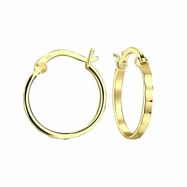 Hopeiset kullatut korvarenkaat viistehiottu 1,5 x 16 mm - hopeakorvakorut
