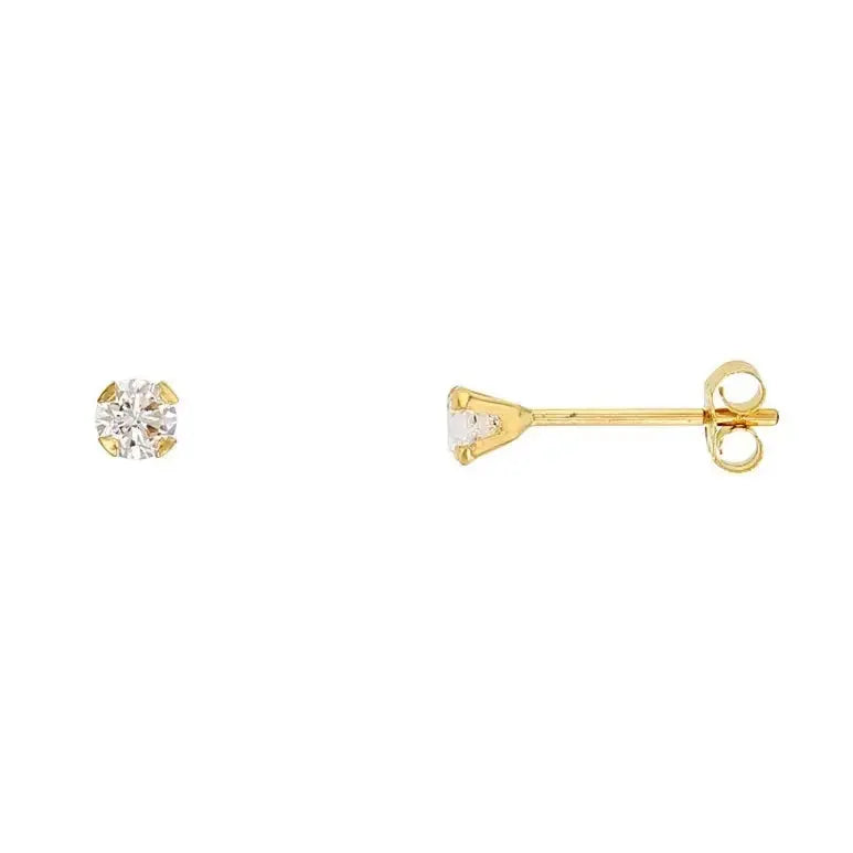 Kultaiset korvakorut kirkas zirkonia 3 mm - kultakorvakorut