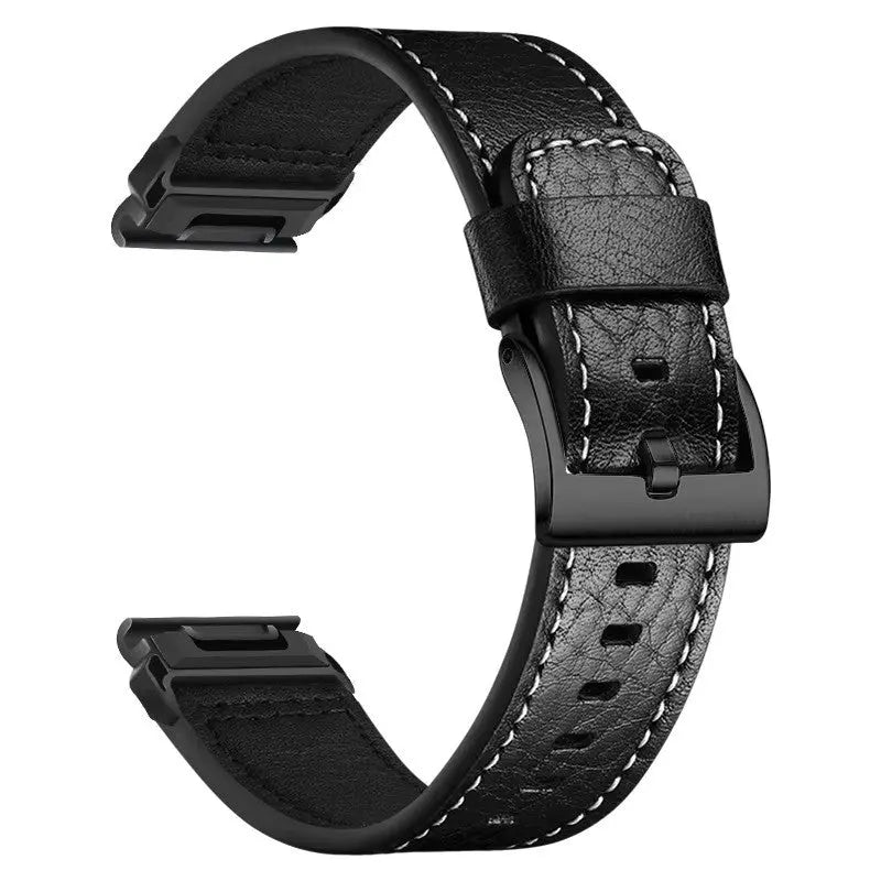Sisu Hide XL Garmin Fenix nahkaranneke pikakiinnityksellä, musta tikattu tekstuuri, 22 mm HM Koru